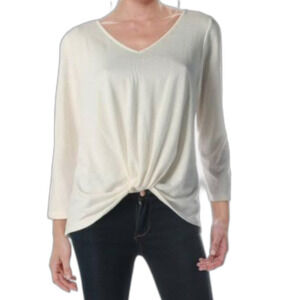 Anthropologie Women's Sunday in Brooklyn Cream Twist Front V Neck Sweater Small